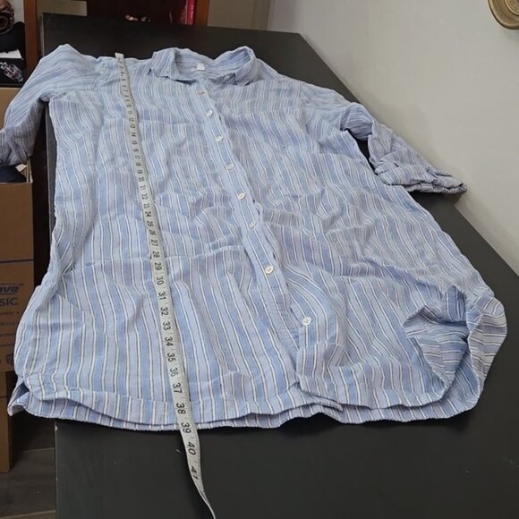 J. Jill Linen Front Button Shirt Dress Sleeves Roll up Small Collar Blue Size L - Picture 15 of 15